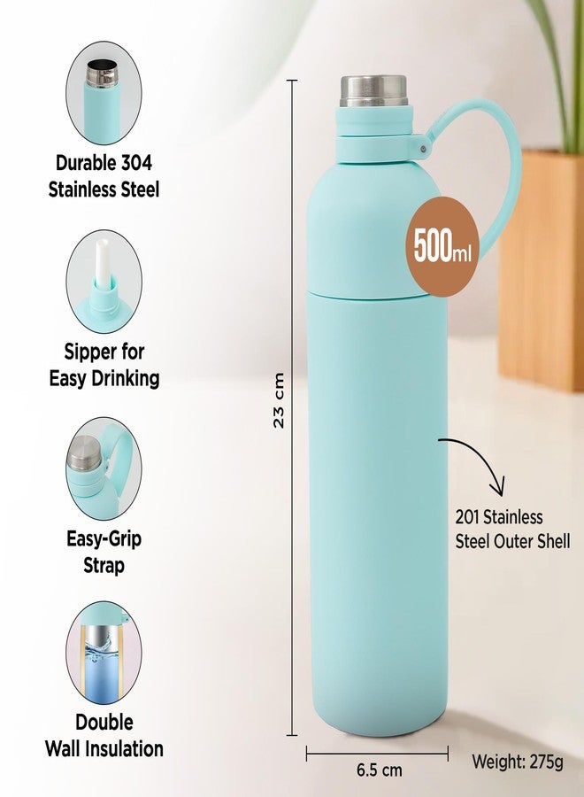 UMAI Insulated Double Walled Stainless Steel Water Bottle 500ml | Hot & Cold Water Bottle for Office, School, Gym | Thermosteel 8 Hrs Insulation | Leakproof | BPA Free | Light Blue - Image 3